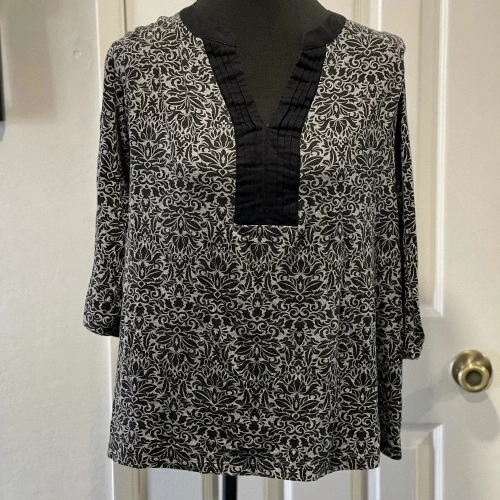 Croft & Barrow Quarter Sleeve V-Neck Printed Top Size 1x